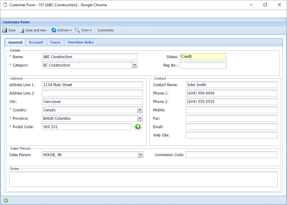 Customer Profile - Add/Edit