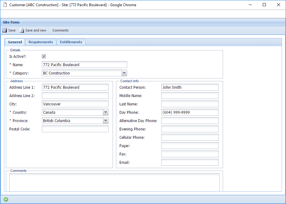 Customer Job Sites - Add/Edit