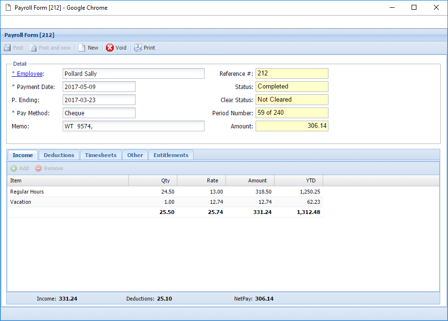 Payroll Transactions Form